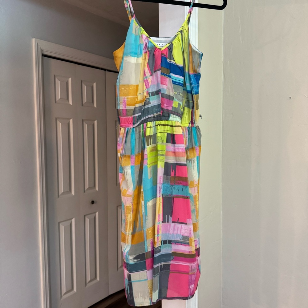 Trina Turk Playa Vista Silk Dress Pastel Watercolor Geometric Adjustable Straps